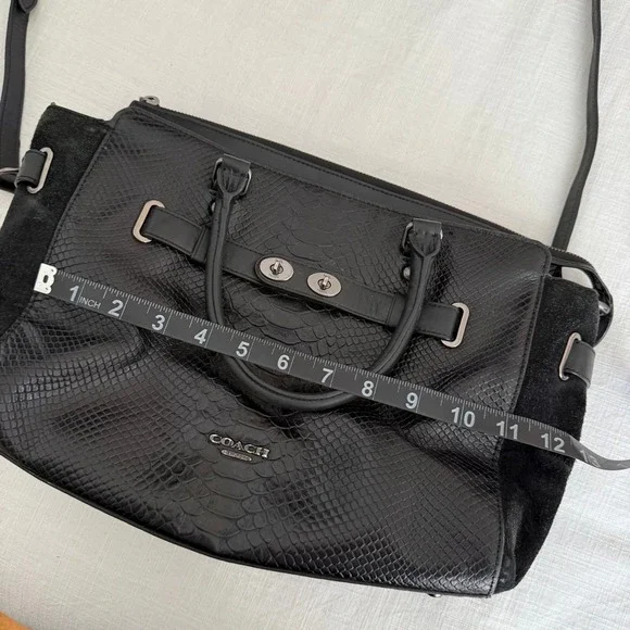 Coach Swagger Python Embossed Leather Suede Satchel Bag Black 36499 - Picture 11 of 12